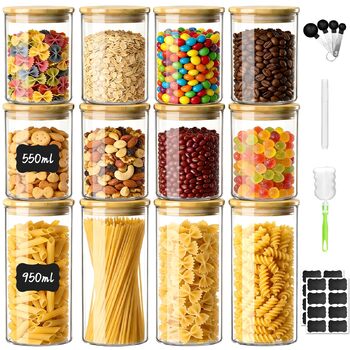 Банки для зберігання з кришками, 12 скляних контейнерів для зберігання з кришками, герметичні, штабельовані банки для зберігання AB