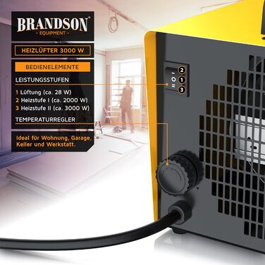 Керамічний обігрівач потужністю 3000 Вт - Осушувач повітря - Будівельний осушувач повітря - Турбоелектричний вентилятор-обігрівач із захистом від перегріву, надзвичайно потужний - для будівельних майданчиків, будинків, майстерень, гаражів