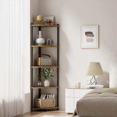 Кутова полиця Ruichang, стояча, 5 ярусів, книжкова полиця, окремостояча полиця, полиця для зберігання, стелаж для кухні, ванної кімнати, вітальні, офісу, 143,5 x 29 x 29 см, чорний