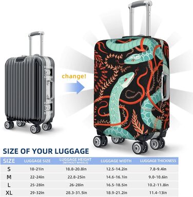 Чохол для валізи Змія та квіти - еластичний захист від подряпин та пилу, чорний, розмір 80