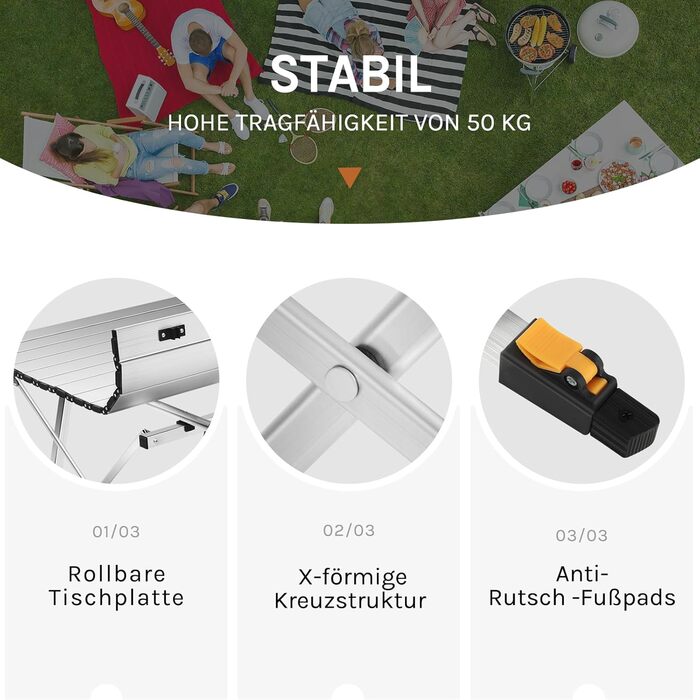 Стіл для кемпінгу WOLTU, розкладний стіл з алюмінію, садовий стіл, балконний стіл, дорожній стіл, складаний, з сумкою для перенесення, регульована висота, 90x52,2x(45-69) см, сріблястий