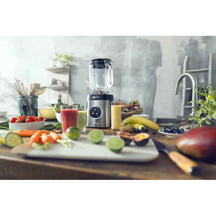 Міксер Philips HR3655/00 (1400 Вт, технологія ProBlend 6 3D, скляний контейнер 2 літри, 2 чашки для пиття, можна мити в посудомийній машині) нержавіюча сталь