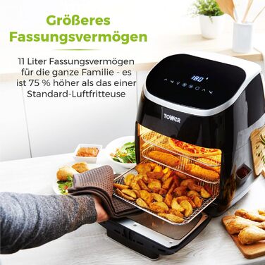 Цифрова фритюрниця Tower T17039 Xpress Pro 5-в-1 зі швидкою циркуляцією повітря, таймером на 60 хвилин - фритюрниця XXL 11L - 2000 Вт - чорний цифровий 5-в-1