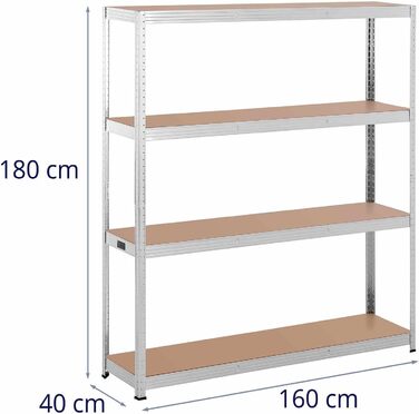 Міцний стелаж 160 x 40 x 180 см для 4 полиць по 150 кг Сірий металевий стелаж Підвальна полиця, 34