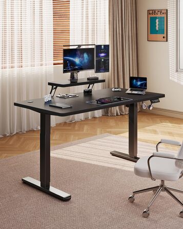 Стіл Airfish з регульованою висотою 120 x 60 см зі світлодіодним освітленням, електрично регульований по висоті стіл зі знімним кріпленням для монітора, регульований стіл для домашнього офісу та ігор, чорний 120 x 60 см