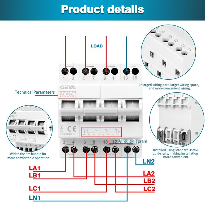 Аварійний вимикач живлення 4P 63A вимикач навантаження подвійного живлення ручний вимикач живлення мережевий вимикач ручного керування 400VAC кріплення на DIN-рейку
