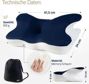 Подушка для шиї Home Vibez з піни з ефектом пам&39яті, полегшує біль у шиї та плечах, ергономічний дизайн, ортопедична подушка для шиї з охолоджувальним чохлом для всіх положень сну, включаючи дорожню сумку