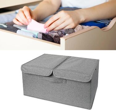 Органайзер для спідньої білизни та шкарпеток, складаний футляр для зберігання товстих шкарпеток та спідньої білизни з подвійною кришкою, роздільники для шкарпеток, бюстгальтерів, краваток, рушників, хакі (темно-сірий)