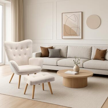 Крісло HollyHOME з підніжкою та підставкою для ніг, крісло з підставкою для ніг, крісло для вітальні та спальні, оксамитове крісло-реклайнер, крісло для читання, крісло для відпочинку, крісло, бежевий