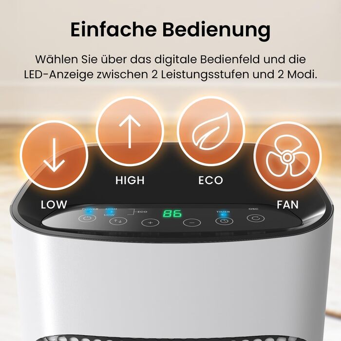 Керамічний вентилятор-обігрівач Pro Breeze з пультом дистанційного керування та 7 режимами нагріву - Електричний радіаційний обігрівач потужністю 2000 Вт із захистом від перегріву та 24-годинним таймером - Енергозберігаючий еко-режим та тиха робота, колив