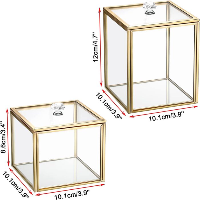Скляна бавовняна коробка Металева з ручками Тримач для пензлика для макіяжу Коробка для яєць Коробка для яєць Тримач ватної кульки Тримач для тампонів Органайзер для цукерок Організація Прикраса домашньої косметики (золотиста) Квадрат Золотистий, 2Pcs