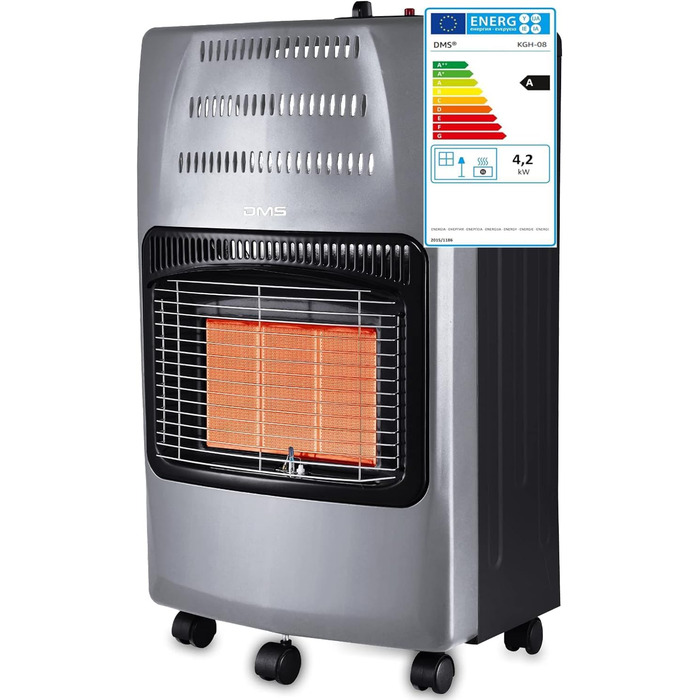 Газовий обігрівач DMS 4200 Вт, газовий обігрівач, інфрачервоний керамічний пальник з регулятором тиску газу, газовий шланговий обігрівач, інфрачервоний газовий балон з бутаном та пропаном до 15 кг [Клас енергоефективності A] (сірий) [Клас енергоефективнос