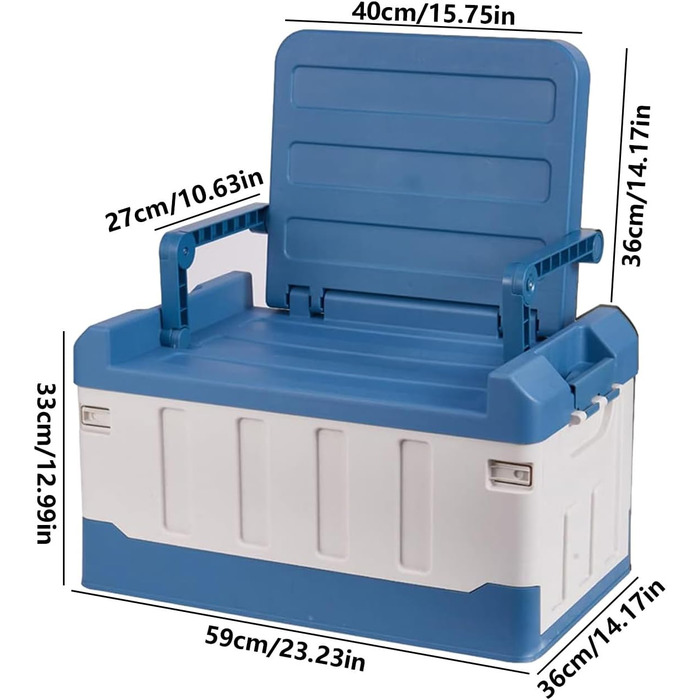 Ящик для рибальських снастей з аксесуарами, рибальське крісло, ящик для снастей, органайзер для зберігання на відкритому повітрі, портативний та складаний - 3-в-1 автомобільний рибальський ящик, велика місткість, двошарові аксесуари, синій та білий