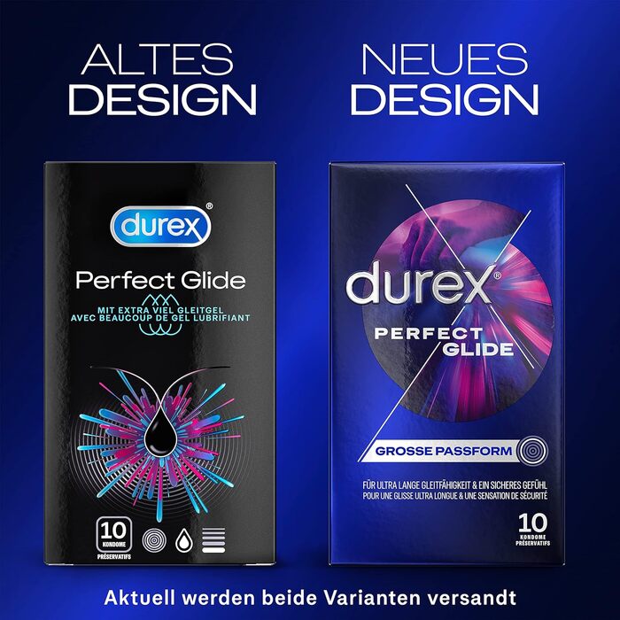 Презервативи Durex Perfect Glide - Екстра вологі, з більш товстою товщиною стінок - Ідеально підходять для анального сексу - 2 х 10 шт. ука (20 упаковок)