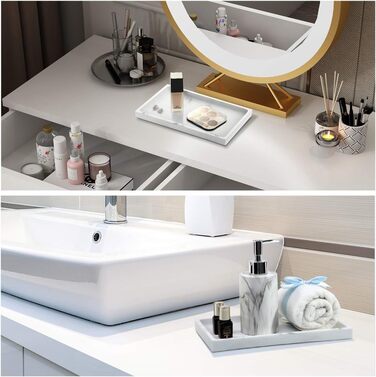 Підставка для ювелірних виробів Emibele Harz, підставка для ювелірних виробів для ванної кімнати, кухні, комода, місце для зберігання косметики, гелю для душу, серветок, парфумів, мила, рушників, шампуню, рослинного декору, середня - білий гравій, 25,5 x 