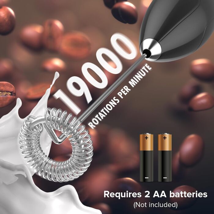 Паличка для спінювання молока PowerLix, електричний спінювач молока з підставкою з нержавіючої сталі, 15-20 с, 19000 об/хв, на бат