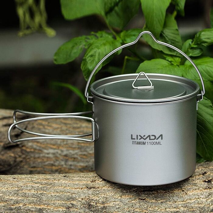 Титановий горщик для кемпінгу, надлегкий титановий горщик/чашка для води об&39ємом 750 мл / 900 мл / 1100 мл з кришкою та складною ручкою для кемпінгу на природі