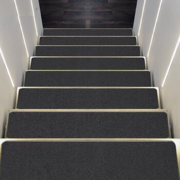 Самоклеючих сходинок, прямокутний килим для сходів у приміщенні, нековзний та шумопоглинаючий, поліестеровий килим для сходів, який можна прати та різати, 20,3x76 см (сірий), 15