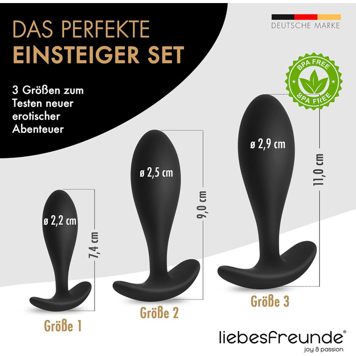 Набір анальних пробок Liebesfreunde для початківців, анальна пробка для жінок і чоловіків (мала), анальна іграшка для пар, 3 силіконові анальні пробки
