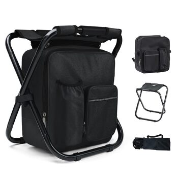 Компактний кемпінговий стілець зі знімною сумкою-холодильником об&39ємом 15 л, легке сидіння-рюкзак зі складною рамою, міцний складаний стілець для риболовлі, пікніків, трекінгу, полювання, походів, чорний