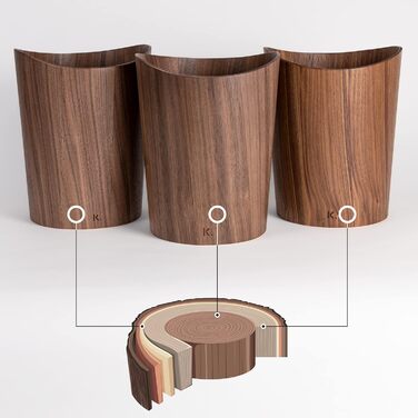 Відро для сміття з натурального дерева Brje Дерев'яне відро для сміття для офісу, дитячої кімнати, спальні тощо. 9 літрів горіх