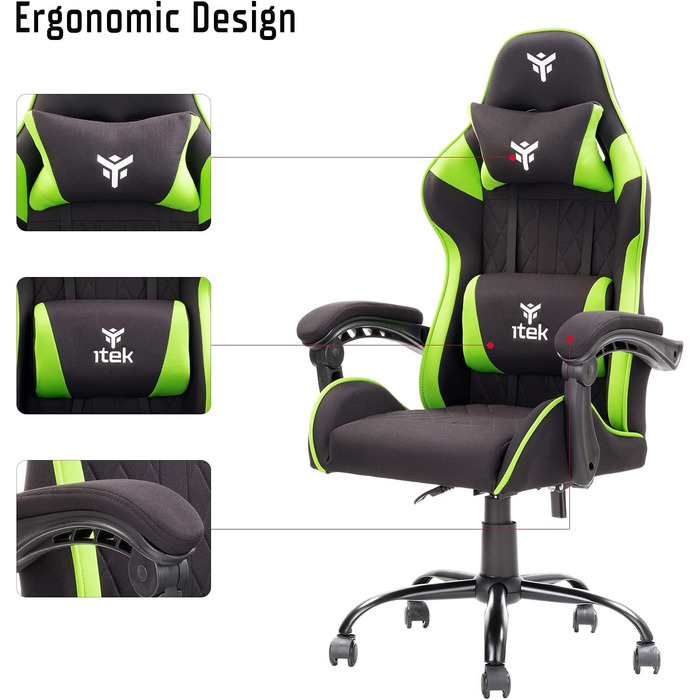 Ігрове крісло Itek Rhombus FF10, тканина, чорно-зелений, стандартний чорно-зелений. СТАНДАРТНИЙ