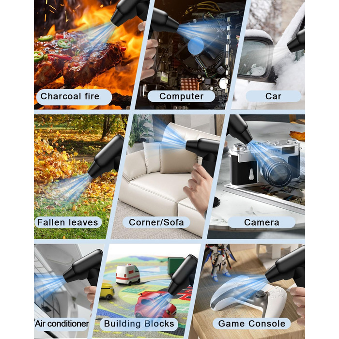 Електричний пилосос, розпилювач повітря під тиском, 3-швидкісний 180000 обертів за хвилину, пиловник зі стисненим повітрям, щітка для чищення та бездротова струменева сушильна машина для швидкого заряджання USB для набору для чищення ПК, автомобіля, диван