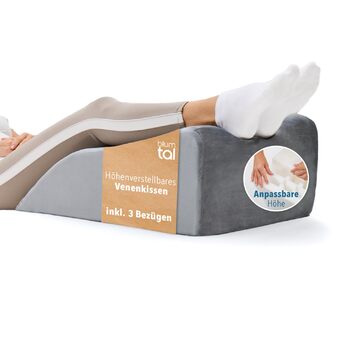 Ергономічна подушка для ніг Blumtal - Регульована по висоті подушка для важких ніг - Підтримуюча подушка для дорослих - Подушка для підняття ніг - Подушка для ніг від вен з чохлом, який можна прати, сірого кольору