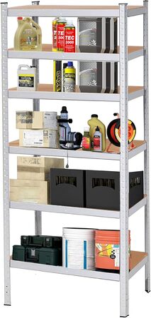 Металевий стелаж SPRINGOS, гаражний стелаж, підвальний стелаж, 110 x 225 x 50 см, 6 полиць, 50 x 110 x 225 см, сріблястий