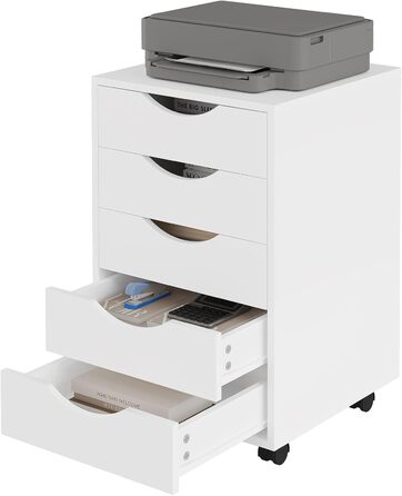 Контейнер на колесах WOLTU з 5 шухлядами, мобільна шафа для документів на колесах, блок з шухлядами, офісна шафа, офісний контейнер, тумба для столу, для домашнього офісу, білий, 40x66,5x40 см, ASK14ws