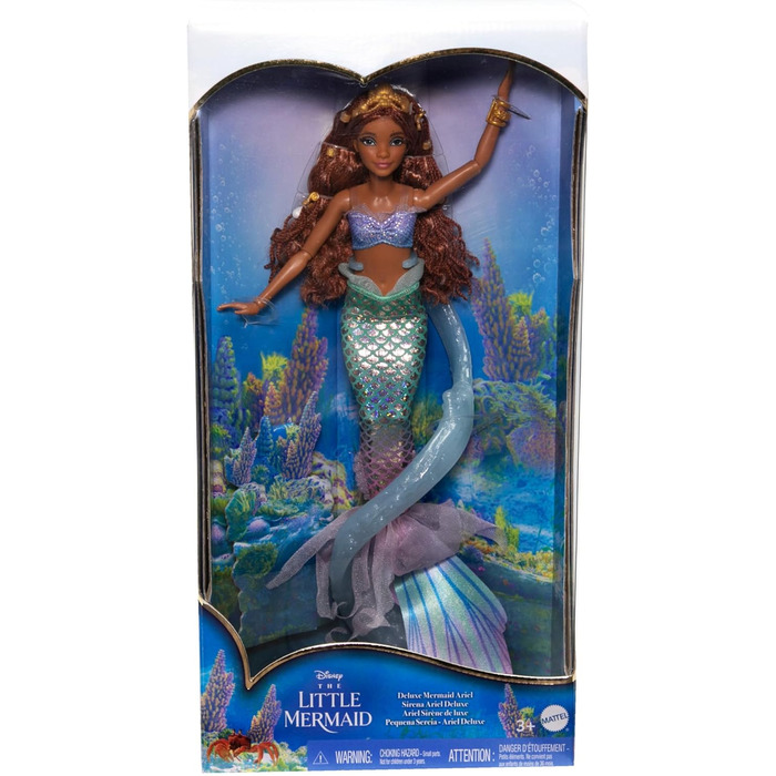 Аріель, русалочка - розкішна лялька-русалочка з намистинами для волосся та підставкою для уявних ігор і показу, для дітей віком ві