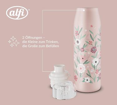 Дитяча пляшка alfi KIDS ISO 500 мл, пастельно-рожева, ізольована дитяча пляшка для пиття, нержавіюча сталь, повністю герметична з кришкою, що закручується, зберігає напої гарячими 12 годин, холодними 24 години, підходить для газованих напоїв, без BPA, кві