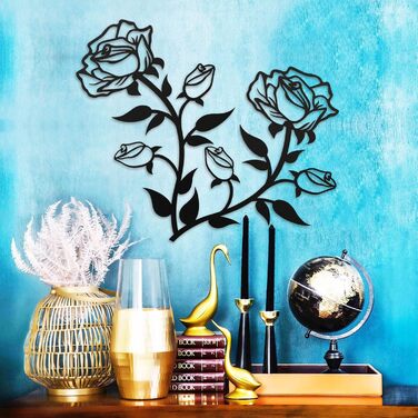 Великі квіти троянди настінні прикраси, 38 см високий чорний металевий художній орнамент настінний вішалка для домашньої спальні о