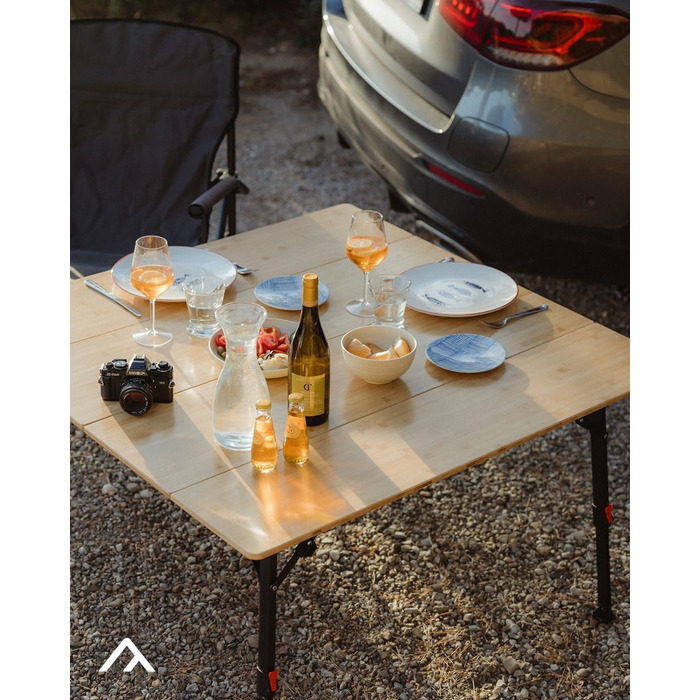 Доступний у 3 розмірах) - портативний розкладний стіл зі складною бамбуковою стільницею, регульована висота, світло-коричневий