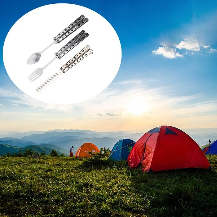 Набір виделок, ложок, гребінців, кемпінгових столових приборів, складний, нержавіюча сталь, для кемпінгу, полювання, подорожей, активного відпочинку, столових приборів для барбекю