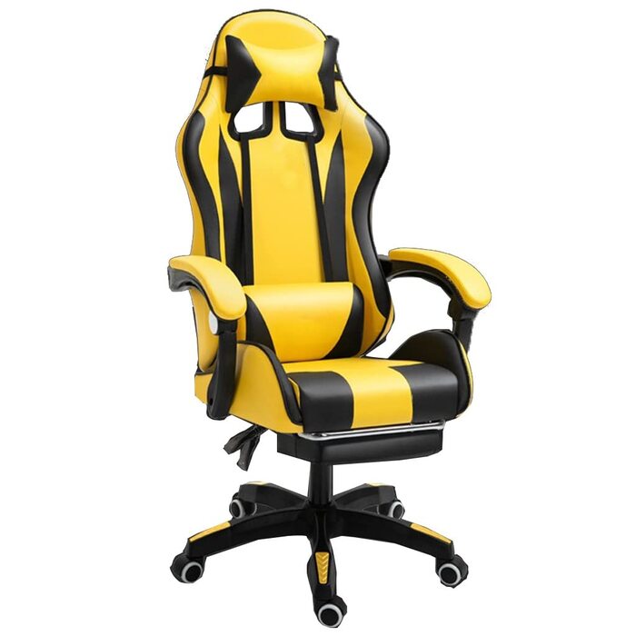 Геймерське крісло з підставкою для ніг, ергономічне комп&39ютерне крісло, ігрова поперекова опора, регулювання висоти спинки та сидіння, поворотне крісло-реклайнер, гоночне офісне крісло, крісло для відеоігор (колір /жовтий)