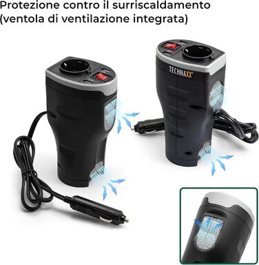 Гніздо прикурювача Technaxx для автомобіля з 2 USB портами - гніздо автомобільного адаптера - перетворювач напруги 12В на 230В - і