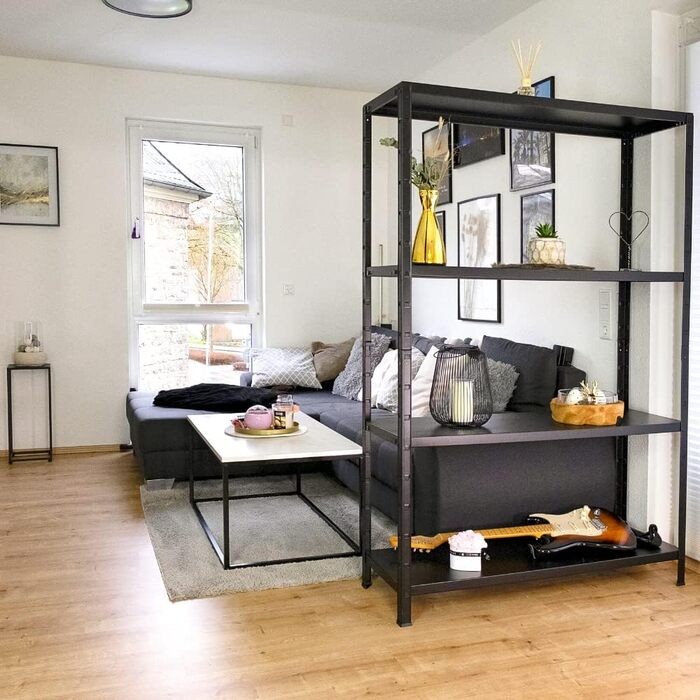 Система полиць SCHULTE з 4 полицями PowerMAX, вантажопідйомність 65 кг, 180x120x40 см (ВxШxГ), чорне текстуроване покриття, полиця для зберігання, полиця для майстерні, полиця для підвалу, полиця для гаража, металева полиця