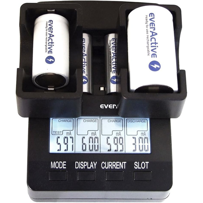 Зарядний пристрій everActive для 4 батарейок типу AAA, професійний та швидкий, РК-дисплей, тест ємності, тест внутрішнього опору, модель NC-3000