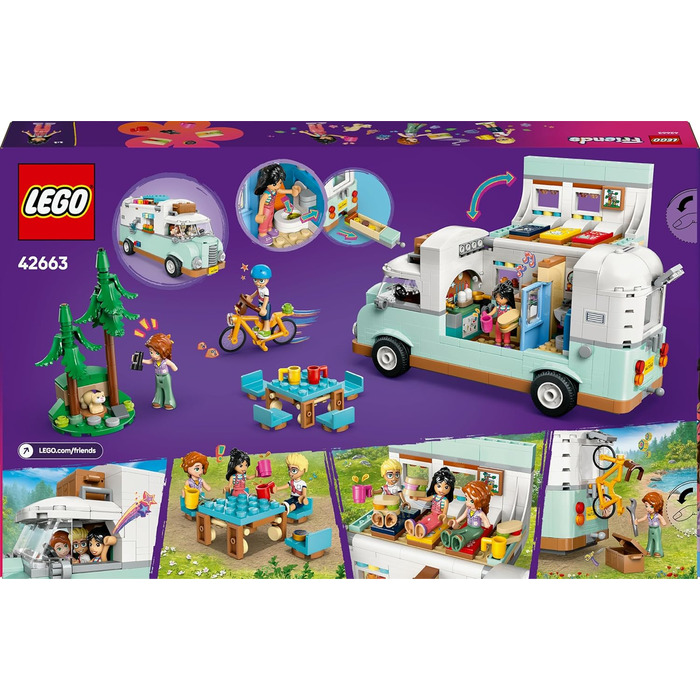 Кемпер LEGO Friends, набір для рольової гри з іграшковим караваном, подарунок для дівчаток віком від 7 років, креативний ігровий набір з 3 мініфігурками та фігуркою тварини-тхора 42663
