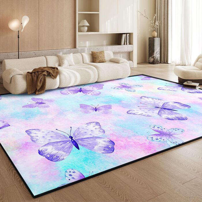 Килим HOSIMA з фіолетовим візерунком метеликів, м&39який, нековзка основа, короткі килими для дитячої кімнати, кухні, тераси, спальні, нековзний килимок для підлоги, короткий ворс, пухнастий килимок (120 * 160) Butterfly-4 120*160