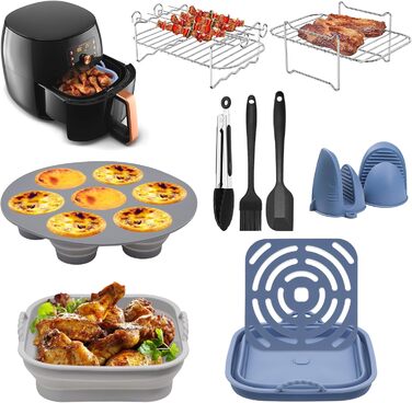 Аксесуари для фритюрниці Idota з 10 предметів, аксесуари для фритюрниці з силіконовими вставками/решітка для приготування їжі/решітка для приготування на пару/рукавички для духовки/мультиварка для COSORI 5.5 л/6.4 л, Tefal 5.6 л/6.5 л і Philips 6.2 л/7.2 