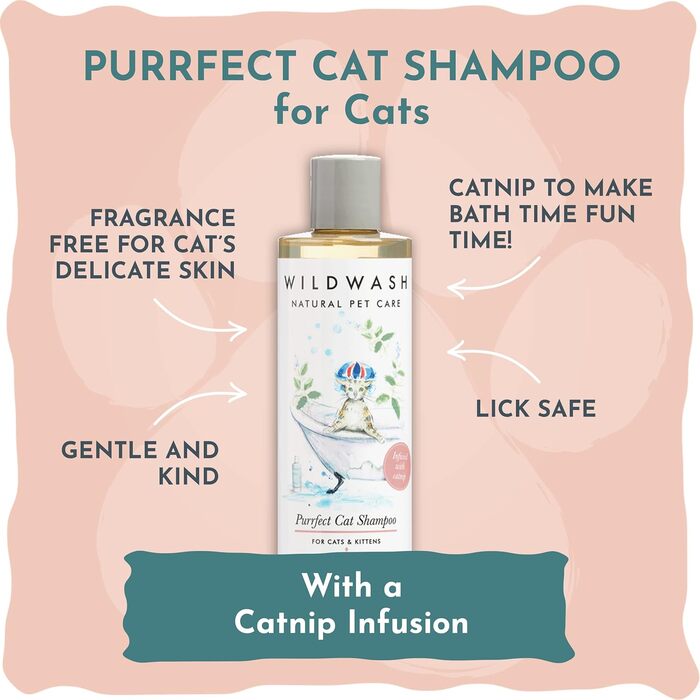 Шампунь для котів WildWash Purrfect з додаванням котячої м&39яти, 250 мл, робить купання приємним, додає блиску та яскравості тьмяному волоссю, натуральний, без сульфатів та парабенів для чутливої шкіри