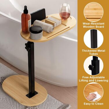 С-подібний журнальний столик, що обертається на 360 та регулюється по висоті, невеликий столик з бамбука та металу, журнальний столик для вузьких приміщень, дерев&39яний журнальний столик для вітальні та спальні, колір бамбука