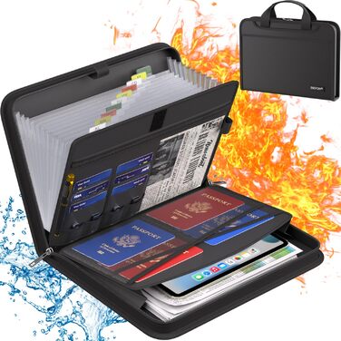 Папка для документів формату А4, вогнетривка розширювана папка для файлів, папка для файлів з кількома відділеннями, 13 відділень, вогнетривка сумка для документів з ручкою та етикетками, портативна, безпечне зберігання файлів/рахунків/квитанцій формату А