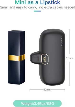 Маленький, але потужний, компактний світлодіодний цифровий дисплей Mini Powerbank USB C Сумісний з iPhone 15, Samsung, Huawei, USB-C мобільними телефонами тощо A-Midnight Black, 5000mAh, 20W PD Fast Charging Power Bank