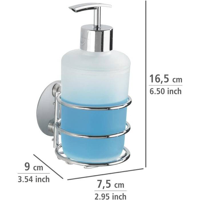 Дозатор для мила WENKO Turbo-Loc, кріплення без свердління, багаторазовий помповий дозатор з білого сатинованого пластику та хромо