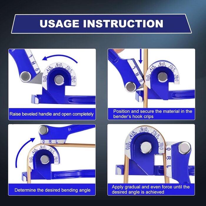 Трубогиб, інструмент для згинання труб, трубогиб 3 в 1, трубогиб на 180 градусів, ручні плоскогубці для згинання труб на 1/4 дюйма, 5/16 дюйма, 3/8 дюйма, алюмінієві латунні мідні труби, тонкі порожнисті труби, сині