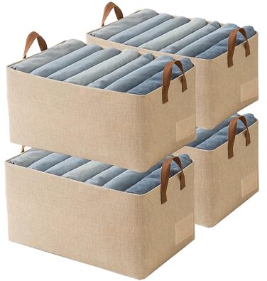 Кошик для зберігання речей з тканини AARAINBOW для шафи, складний органайзер для шафи з ручками, коробка для зберігання на 4 предмети, кошик, що штабелюється, 40x27x21 см (4 бежевого кольору)