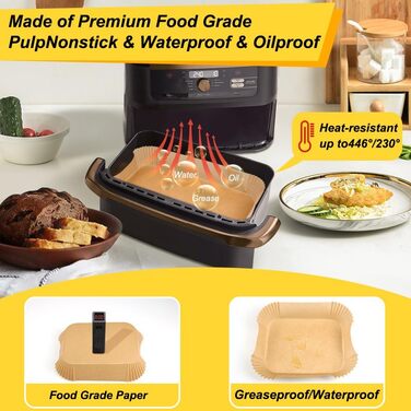 Папір для випічки BYKITCHEN 210 шт. для фритюрниці Шухляда Ninja Flex AF500EU подвійна зона, аксесуари для фритюрниці 10,4 л для Ninja Foodi AF500EU AF500EUCP, також сумісний із великим папером для випічки Cecotec Dual 9000 9 л